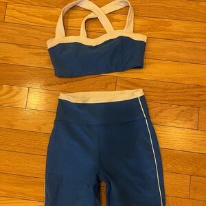 Beyond Yoga Blue and Cream Workout Set - Sports Bra & Shorts